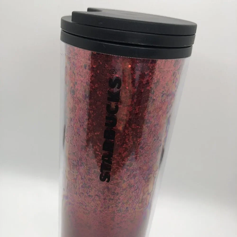 NEW Starbucks Red Glitter Sparkle Sealing Twist Lid Plastic Tumbler 16 fl oz